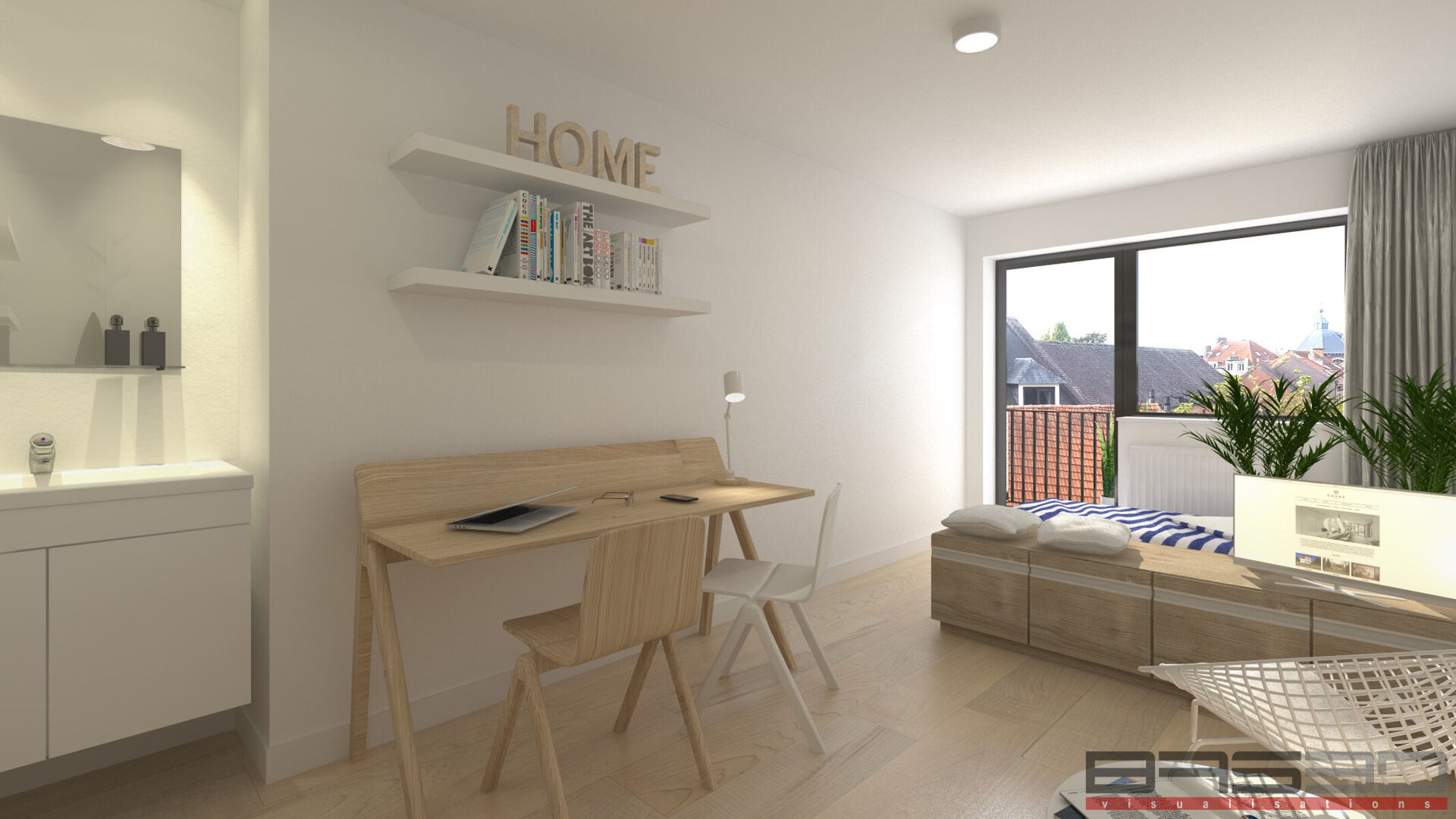 In Residence Central Park, located on the edge of the park and within walking distance of several amenities, is this furnished student room.

The room is located on the fourth and highest floor of the building. Thanks to its rear location, the room overlo