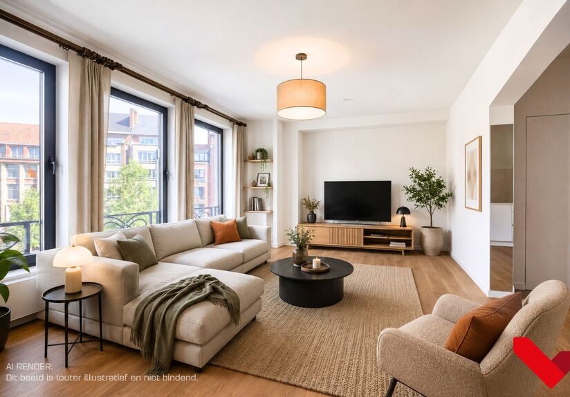 In the vibrant heart of Leuven, overlooking the lively Rector De Somerplein and the iconic St. Peter’s Church, you’ll find this fully renovated one-bedroom apartment.
The standout feature of this apartment is undoubtedly the open living space, offeri