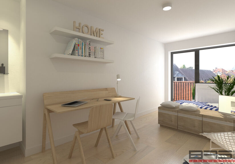 In Residence Central Park, located on the edge of the park and within walking distance of several amenities, is this furnished student room.

The room is located on the fourth and highest floor of the building. Thanks to its rear location, the room overlo